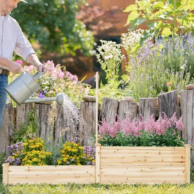 Produktbild von Hochbeet aus Tannenholz mit Rankgitter Blumenkasten mit Spalier Gartenspalier mit Rankkasten