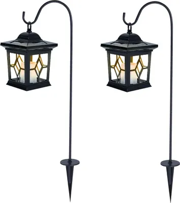 Produktbild von 2er Set LED Solarlaterne, Erdspieß, Kerze, schwarz, H 68 cm