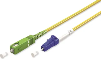 Image de Goobay 59653 Câble à fibre optique (FTTH), monomode (OS2) jaune, (simplex), 15 m, 15 m, jaune - connecteur SC-APC (8°) > connecteur LC-UPC, gaine de câble sans halogène (LSZH), fibre optique (L