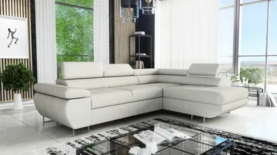 Produktbild von Couchgarnitur ELON Stoff Beige mit Schlaffunktion Ottomane Rechts