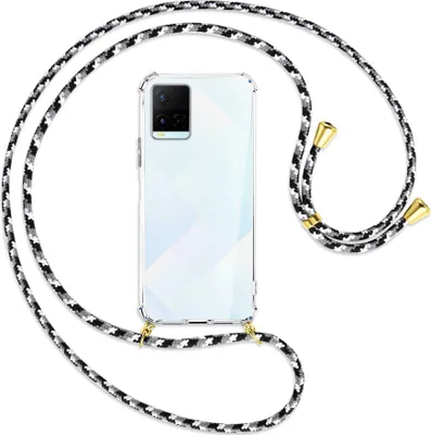 Produktbild von Handykette Backcover-Schutzhülle mit Band (Metall goldfarben) für vivo Y21s (6.51''), Y33s - schwarz/grau/weiß