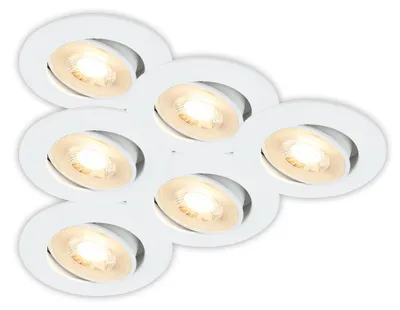 Obrázek produktu pro Sada 6 LED vestavných světel, LED vestavné lampy, bodová světla, plochá, otočná, teplá bílá