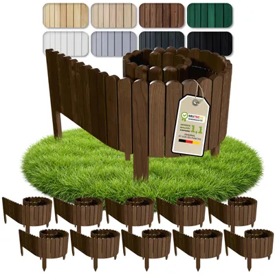 Produktbild von Floranica Beeteinfassung Rasenkante 20 m (10 Stück à 2 m), Höhe 20 cm, Braun, Steckzaun Beetumrandung Holzzaun
