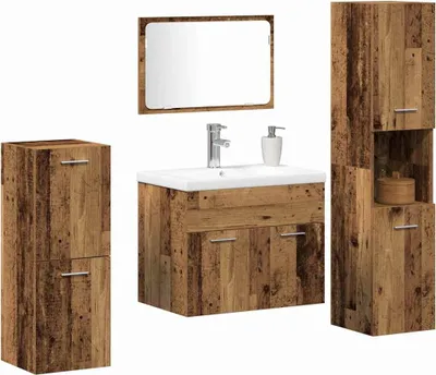 Image de Ensemble de meubles de salle de bain vidaXL, 4 pièces, bois de récupération, 60 x 38,5 x 46 cm