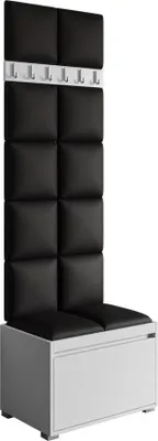 Produktbild von MIRJAN24 Garderoben-Set Grawis 60, Schuhschrank und Kleiderhakenbrett, 12 Stück gepolsterte Wandpaneele 30x30 (Weiß + Soft 011)