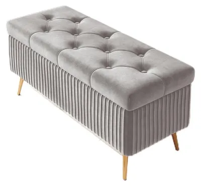 Zdjęcie produktu dla Ławka z miejscem do przechowywania, tapicerowana otomanka, idealna do salonu, sypialni lub przedpokoju, wymiary: 100 cm, kolor: jasnoszary