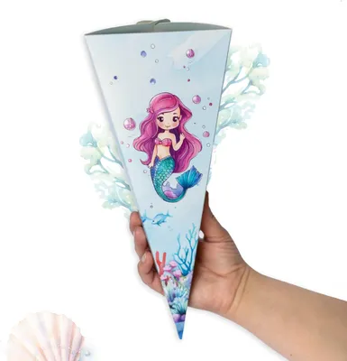Produktbild von Mini Schultüte für Geschwister Meerjungfrau Design, Zuckertüte Mädchen, perfekt für Süßigkeiten | Kleine Schultüte für Schwester