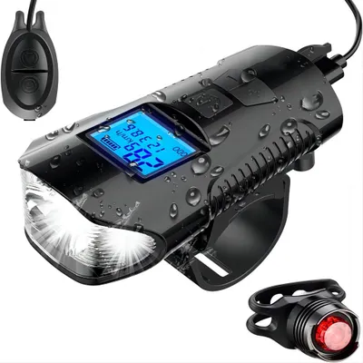 Obrázek produktu pro Voděodolné LED světlo na kolo USB, tachometr,sada lamp, osvětlení na kolo, originální příslušenství na kolo, přední světla + zadní světla, dobíjecí