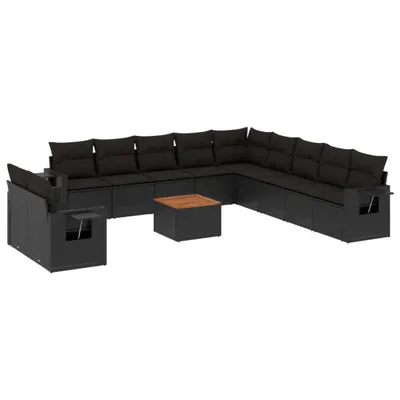 Produktbild von 12-tlg. Garten-Sofagarnitur mit Kissen Schwarz Poly Rattan