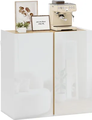 Image de HOMCOM Buffet à haute brillance, meuble de rangement avec 2 portes à fermeture amortie et étagère réglable, style moderne, buffet salle à manger, cuisine et salon, 80 x 40 x 80 cm, blanc
