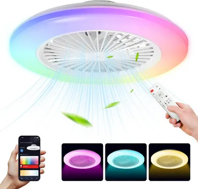 Obrázek produktu pro Stropní ventilátor TolleTour RGB s LED osvětlením a dálkovým ovládáním Ventilátor Stropní lampa bílá
