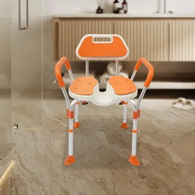 Image de Siège de douche avec dossier - Hauteur réglable - Pieds antidérapants - Aluminium - Pour personnes âgées et personnes handicapées
