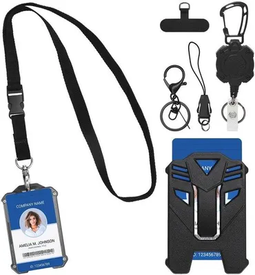 Produktbild von ID-Kartenhalter mit Schlüsselanhänger - Kartenhalter für 2-3 Karten - einziehbarer Stahlseil - Polycarbonat - 15 x 10 x 2 cm - schwarz