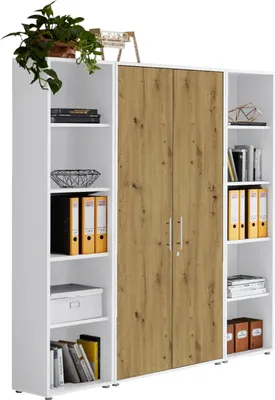 Produktbild von Aktenschrank TABOR 3 in weiß / Artisan Eiche, Schrankwand, Büroschrank, abschließbar, Metallgriffe