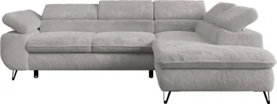 Produktbild von Ecksofa Sofa Aschgrau, Wohnlandschaft L-Form mit Schlaffunktion und Bettkasten, Schlafsofa mit Bettkasten, Sofa mit Einstellbare Kopfstützen, Peter L - Aschgrau Plüsch - Rechts Aschgrau