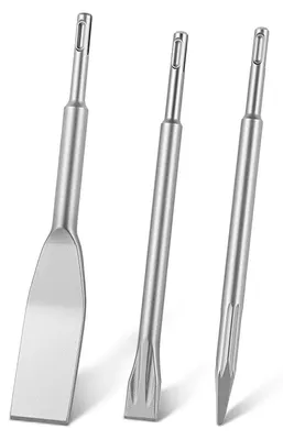 Immagine prodotto di Set di scalpelli SDS Plus VEVOR, 3 pezzi. Accessorio per martello perforante SDS Plus, completo di scalpello a punta, a taglio e a pala. Realizzato in acciaio legato 40Cr trattato termicamente, ideale per lavori di demolizione e ristrutturazione