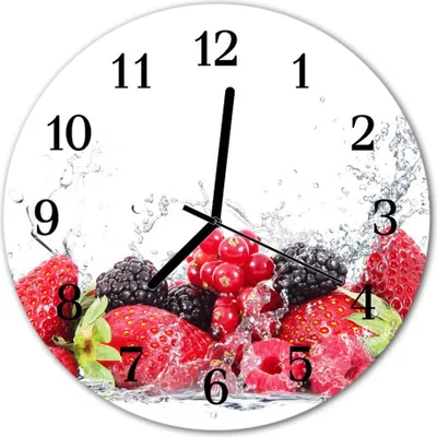 Produktbild von Glasuhr Wanduhr Küchenuhr Echt-Glas 30fi cm Früchte rot schwarz