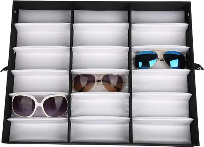 Produktbild von Glas Schmuck Aufbewahrungsbox mit Fächern - Organizer für Sonnenbrillen und Brillen - 59 x 22 x 19 Zoll