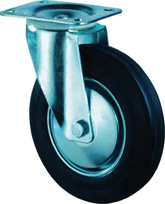 Produktbild von BS Rollen Transportrolle, Lenkrolle, Rad-Ø 125 mm, Tragf. 100 kg, Gummi schwarz, Bauhöhe 155 mm, Rollenlager