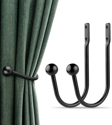 Produktbild von Vorhanghaken - Set mit 2 Stück - Aluminium - Retro-Design - Schwarz