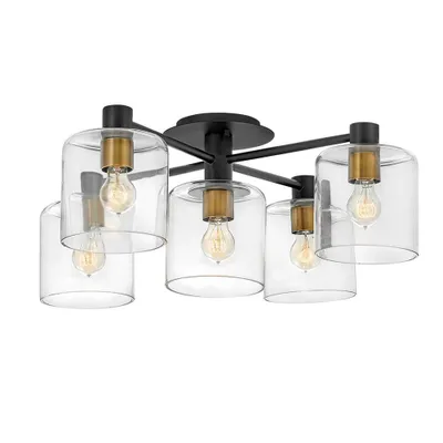 Produktbild von Zeitgenössischer Kronleuchter Axel Stahl Schwarz Antikes Messing Glas 5 Lichter E27