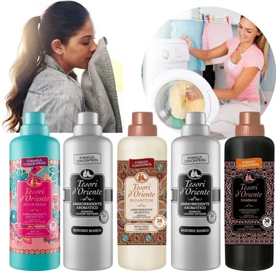 Produktbild von Tesori d'Oriente Set mit konzentrierten Weichspülern: Muschio Bianco/Ayurveda/Hammam/Byzantium 5x760ml
