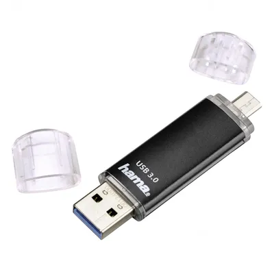 Zdjęcie produktu dla Hama Laeta Twin, 16GB, 16 GB, USB Type-A / Micro-USB, 3.2 Gen 1 (3.1 Gen 1), 45 MB/s, Pokrywka, Czarny