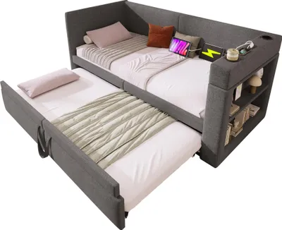 Produktbild von Polstertes Daybett 90x200 cm,Einzelbett Schlafsofa mit Ausziehbett, ohne Matratze