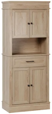 Produktbild von Kš¹chenschrank mit 4 Tš¹ren, 1 Schublade und offenem Fach, mit Mikrowellenfach, 74 x 39,5 x 183 cm, Eiche