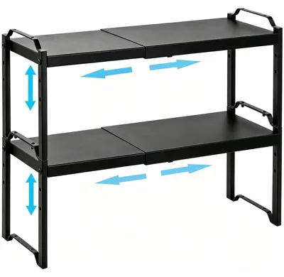 Image de Organisateur de placard de cuisine, lot de 2, extensible, étagère à épices, métal, noir