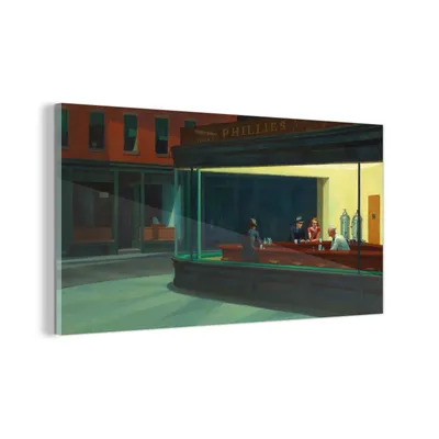 Obrázek produktu pro MuchoWow® Obrazy na skle - Nástěnné obrazy - Fotografie na skle Noční jestřábi - Edward Hopper 120x60cm Nástěnná dekorace ze skla - akrylová malba na sklo -