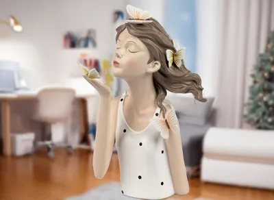 Produktbild von formano Deko-Büste Dame mit Schmetterlingen Handbemalt Bunte Skulptur 30cm Figur