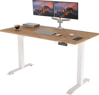 Produktbild von POKAR Höhenverstellbarer Schreibtisch Höhenverstellbar Elektrisch Bürotisch mit Tischplatte, Größe:160x80, Farbe:Weiß + Golden Craft Eichen