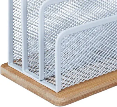 Productafbeelding van Famanu briefhouder met 3 compartimenten – metaal en bamboe – sorteerhouder voor post en brieven (wit/naturel)
