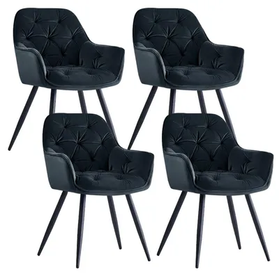 Immagine prodotto di Sedia da pranzo moderna – Rivestita in velluto – Gambe in metallo – Braccioli – Design elegante