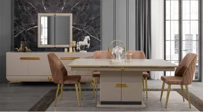 Produktbild von Exklusive Edelstahl Esszimmer Möbel Esszimmer Garnitur Kommode Spiegel