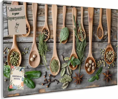 Produktbild von Magnettafel 60x40cm magnetisch & beschreibbar Metall-Board - Holzlöffel und Kräuter