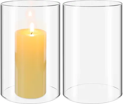 Produktbild von 2 transparente Kerzenhalter, winddicht, klare Kerzenständer für Stumpenkerzen, geeignet für Wohnzimmer, Tischdekoration und Hochzeiten
