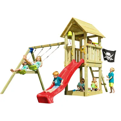 Produktbild von Spielturmking Spielturm KIOSK mit Rutsche + Doppelschaukel - Rot 1,50 m DH266