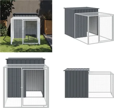 Immagine prodotto di vidaXL Gabbia per polli con corridoio antracite 110x201x110 cm in acciaio zincato - Gabbia per polli - Gabbia per polli - Pollaio - Pollaio