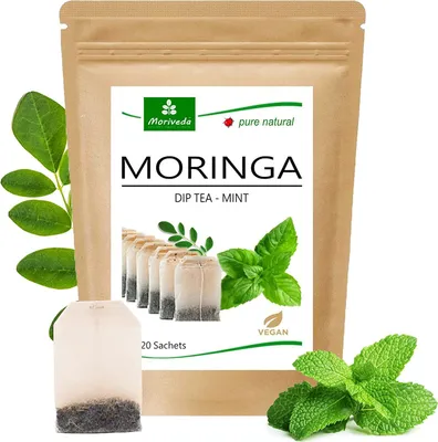 Obrázek produktu pro MoriVeda® Moringa Dip Tea - máta - 100% přírodní, veganský (1x20 sáčků)