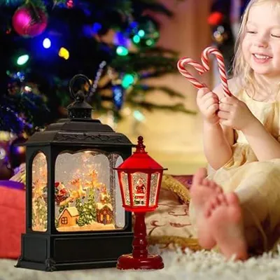 Produktbild von Weihnachts-Schneekugel-Laterne Vintage Batteriebetrieben Glitzer | Rotierende Schneekugel Licht Für Wohnkultur, Wohnzimmer, Einzelhandel, Esszimmer, Kamin, Tisch, Fenster,, Innen Und