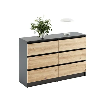 Produktbild von Home Collective Kommode mit 6 Schubladen Kommode Holz Schrank Kommode mit Schubladen, Sideboard, Highboard für Schlafzimmer Wohnzimmer Flur Büro Organizer | 120 cm Breite | Anthrazit / Artisan-Eiche