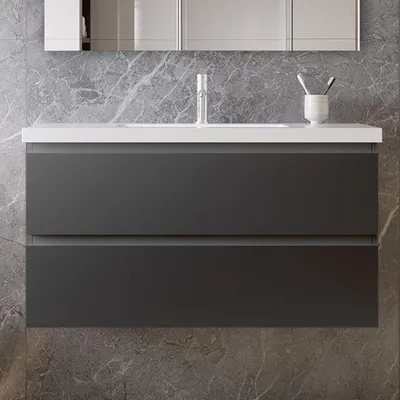 Produktbild von 100 cm Badmöbel-Set Unterschrank mit Mineralguss waschtisch 2 Schubladen soft-close Anthrazit Matt Selbstmontierter