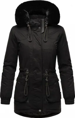 Navahoo Damen Winter Jacke Kurz Stepp Mantel Parka Kapuze warm Kunstfell Olessaa Schwarz Gr. 40 - L