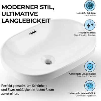 Produktbild von Paulas Bad Keramik Aufsatzwaschbecken Waschschale Sanitärkeramik weiß Beatrice