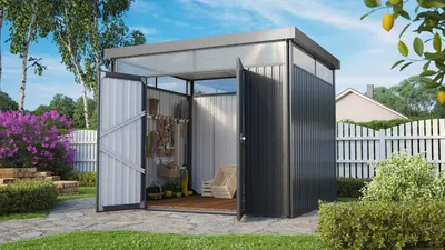 Productafbeelding van Pergart tuinhuis "Rheinfelden 108", antraciet, mat, 6,4 m², zonder hellend dak