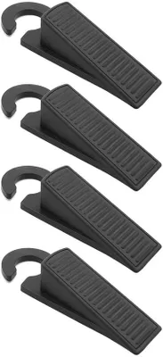 Productafbeelding van Zwarte set van 4 deurstopjes van rubber - Robuust ontwerp - Geluidsdempend - Beschermt de muur - Afmetingen: 12,6 x 4,4 x 2,8 cm