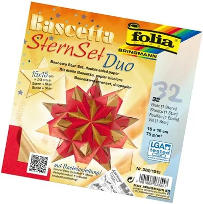 Produktbild von folia Faltblätter Bascetta-Stern, 150 x 150 mm, hochrot/gold