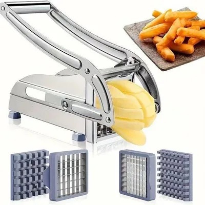 Produktbild von Vereinzelbare Aardappelschneider aus Edelstahl - Handheld - 2 Messer - Robust und langlebig - Schnell und einfach Gemüsestreifen von 9 mm und 12 mm schneiden